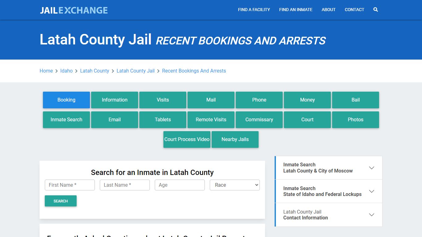 Latah County Jail Recent Bookings And Arrests - Jail Exchange