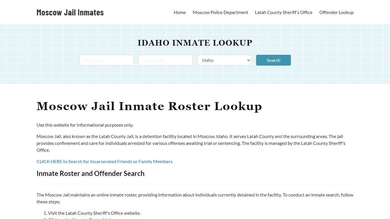 Moscow Jail Inmate Roster, Latah County, ID, Offender Search